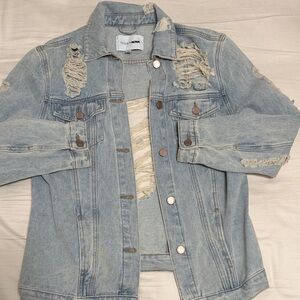 Fashion Nova Light Blue Distressed Jean Jacket